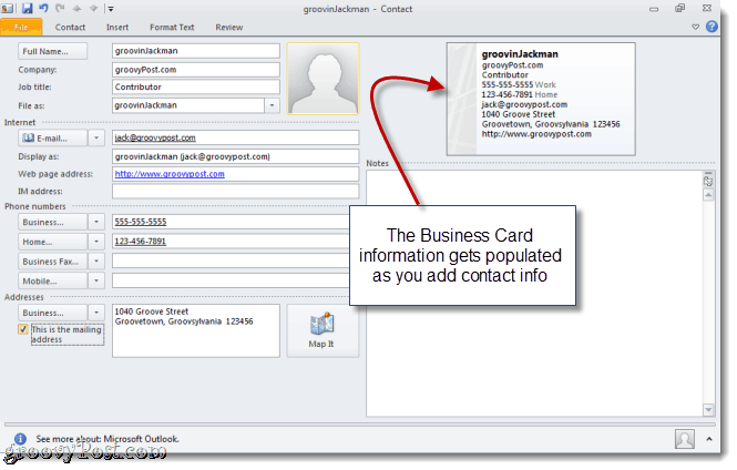 Vytvorte vCard v programe Outlook 2010