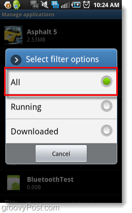 filtrovať správu všetkých aplikácií pre Android