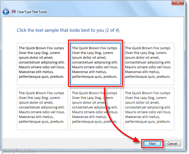 krok 2 kalibrácie clearType v systéme Windows 7