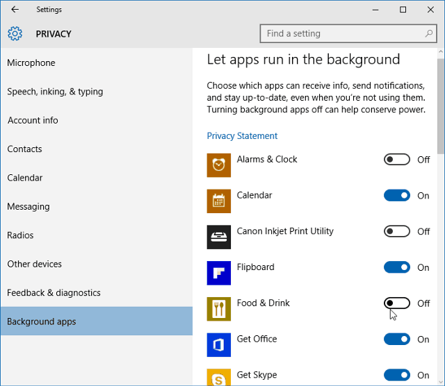 Vypnite aplikácie na pozadí Windows 10