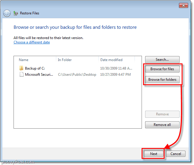 Zálohovanie systému Windows 7 - vyberte, ktoré súbory alebo priečinky chcete obnoviť