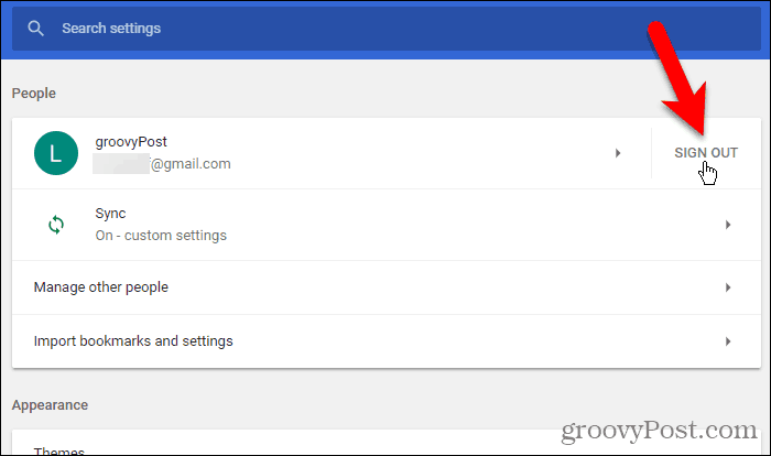 Kliknite na možnosť Odhlásiť sa v prehliadači Chrome pre Windows
