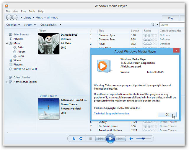 Windows Media Player na pracovnej ploche Windows 8