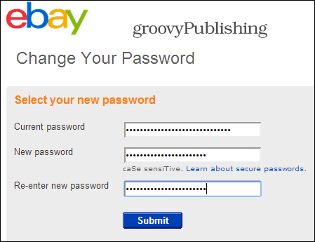 eBay zmeniť nastavenia hesla účtu osobné informácie heslo 2