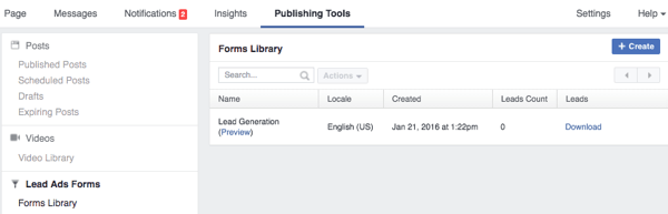 facebookové publikačné nástroje vedú formuláre