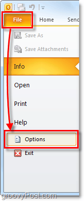 ponuka možností v programe Outlook 2010