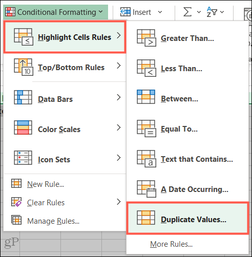 Zvýraznite Pravidlá buniek, duplicitné hodnoty v programe Excel