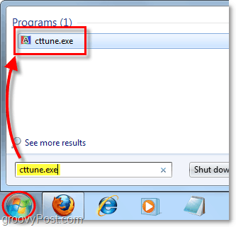 z Windows 7 Štart menu načítať cctune.exe načítať clearType tuner