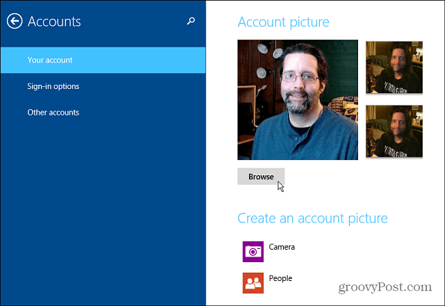 Ako zmeniť svoj účet Windows 8.1 Obrázok účtu
