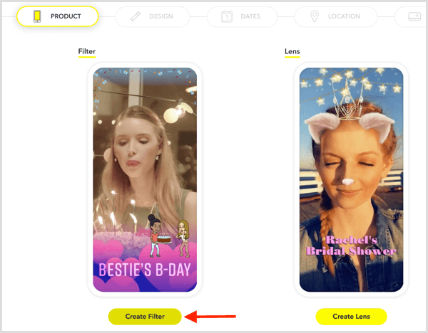Kliknutím na Vytvoriť filter nastavíte pre svoju udalosť geofilter Snapchat.