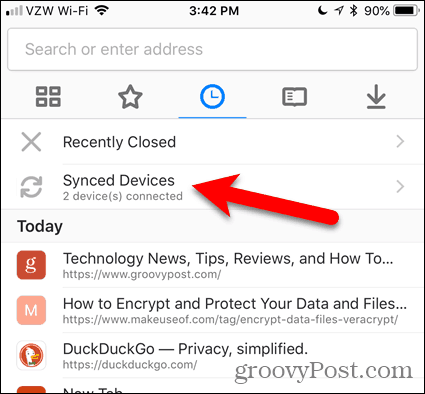 V prehliadači Firefox pre iOS klepnite na Synchronizované zariadenia