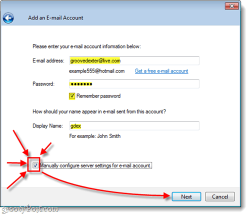 ručne nakonfigurujte službu Hotmail v živej pošte systému Windows