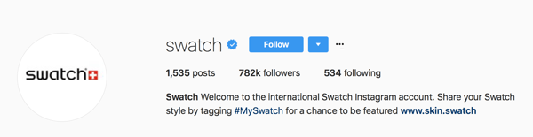 Spoločnosť Swatch žiada používateľov, aby svoje príspevky označili značkou #MySwatch, aby mali možnosť stať sa súčasťou ich účtu Instagram.