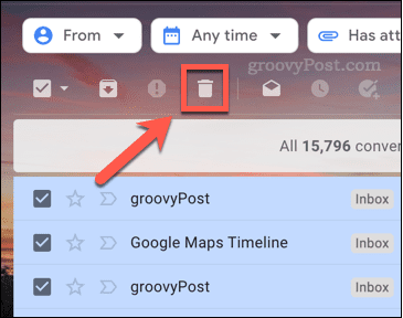 Ikona na odstránenie e-mailov v Gmaile