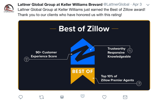 Ako využiť sociálny dôkaz vo svojom marketingu, napríklad ocenenie a spoločenské poďakovanie klientom od Lattner Global Group v spoločnosti Keller Williams Brevard