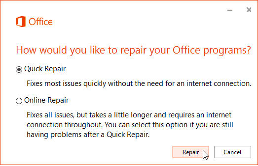 Office 365 online oprava