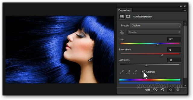 modrá farba vlasov photoshop úprava vrstva odtieň sýtosť pridať efekt tutorial