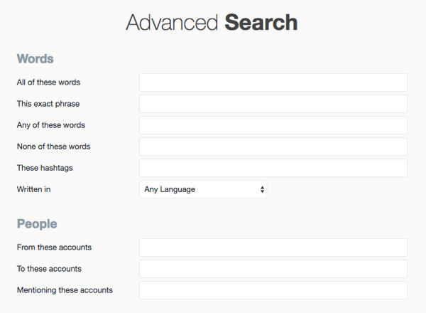 Zadajte hľadané výrazy do služby Twitter Advanced Search.