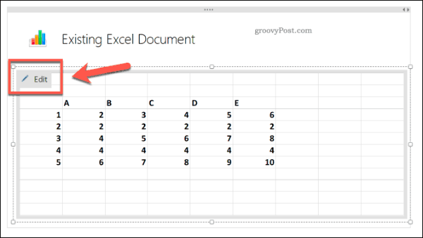 Úpravy existujúcej tabuľky programu Excel v aplikácii OneNote