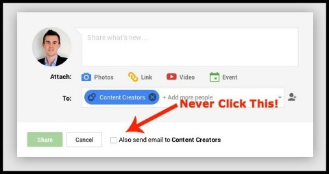 možnosť poslať e-mail na google + post