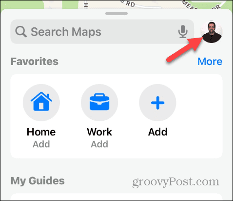 ikona účtu v Apple Maps