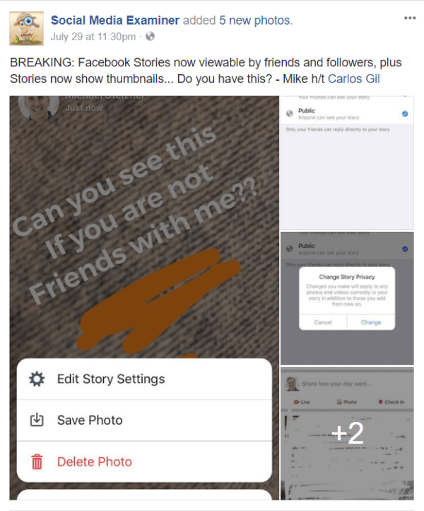 Facebook zavádza verejné zdieľanie a miniatúry obrázkov pre príbehy.