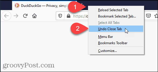 V prehliadači Firefox vyberte príkaz Zrušiť zatvorenie karty