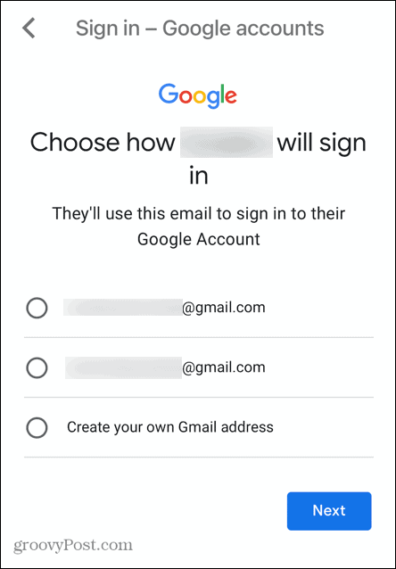 používateľské meno detského účtu gmail