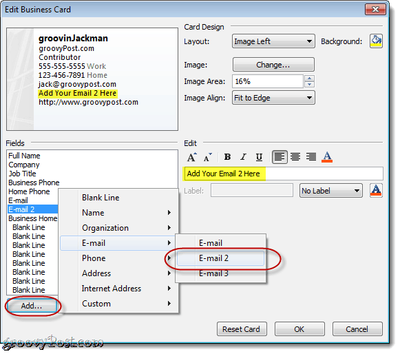 Prispôsobenie polí v aplikácii Outlook 2010 vCard