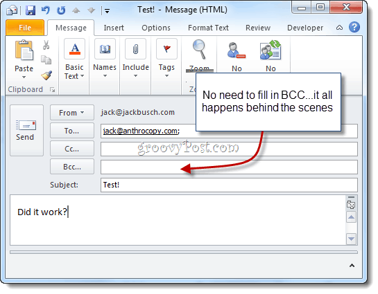 Automatická skrytá kópia do programu Outlook 2010