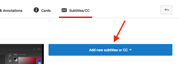 Otvorte svoje video z YouTube v aplikácii Video Creator a kliknite na možnosť Pridať nové titulky alebo CC.