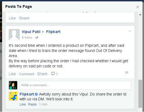 flipkart facebooková odpoveď