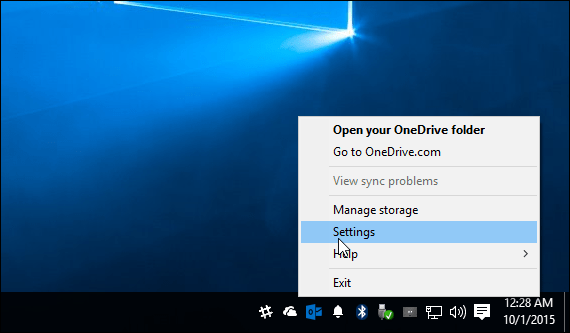 Systémová lišta OneDrive Windows 10