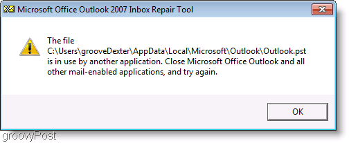 Screenshot - Okno správy o opravách programu Outlook 2007 ScanPST