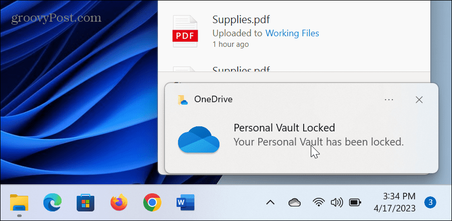 Čas uzamknutia osobného trezoru OneDrive