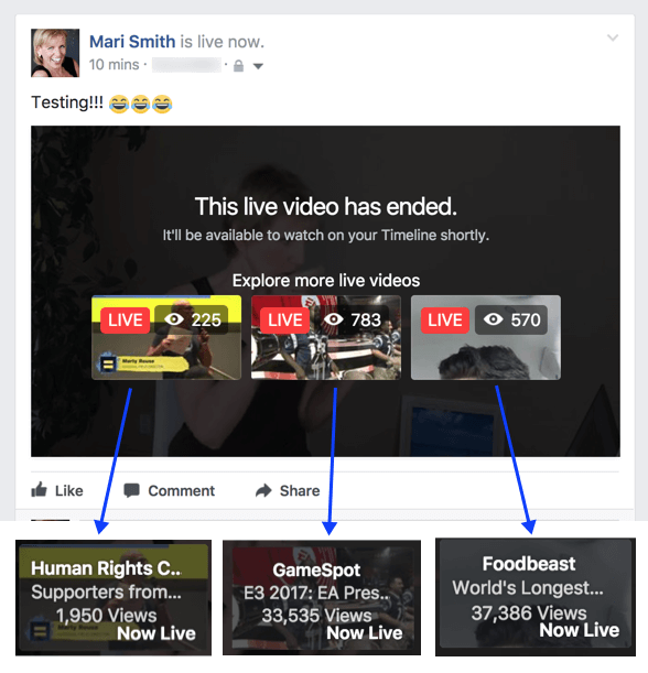 Zdá sa, že Facebook experimentuje s novou funkciou, ktorá navrhuje súvisiace živé videá po ukončení vysielania.
