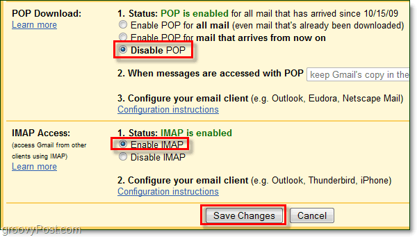 Pripojte Gmail k Outlooku 2010 pomocou protokolu IMAP