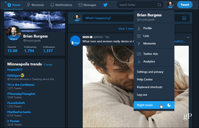 Ako povoliť „nočný režim“ vo webovej aplikácii Twitter Desktop
