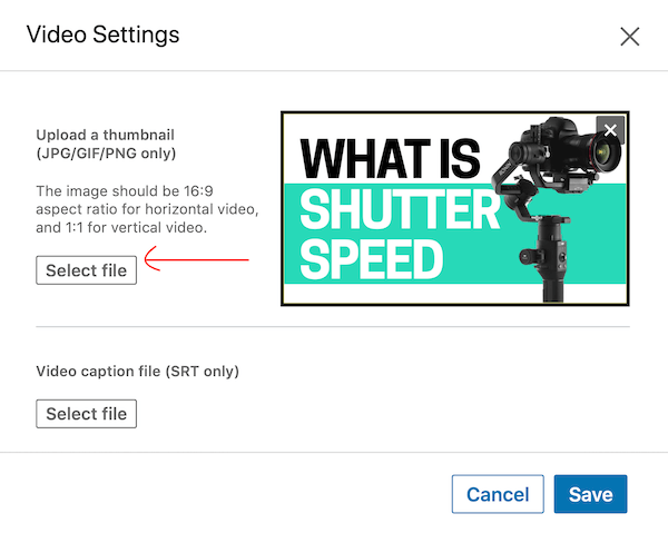 nahrajte súbor, ktorý sa použije ako miniatúra vo videozáznamu na LinkedIn