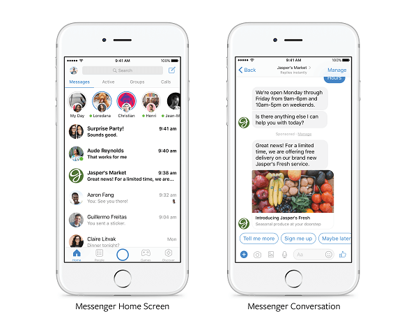 Facebook oznámil, že „v najbližších mesiacoch“ budú môcť všetci inzerenti zasielať príslušné propagačné akcie priamo zákazníkom, ktorí predtým komunikovali so značkou v Messengeri.