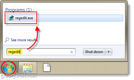 spustite editor databázy Registry v systéme Windows 7 alebo Vista