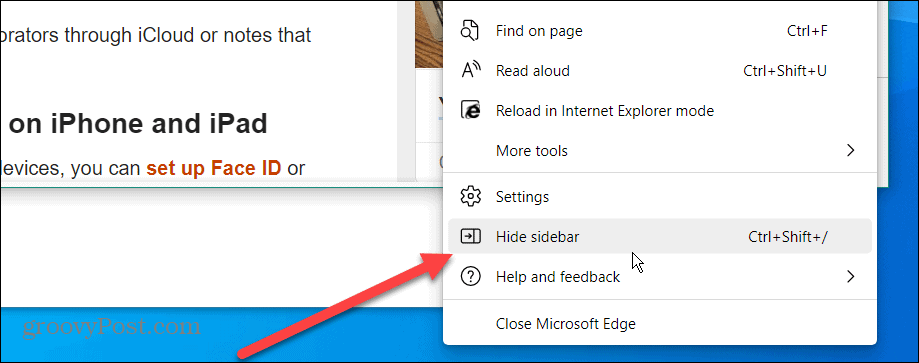 Vypnite bočný panel Microsoft Edge