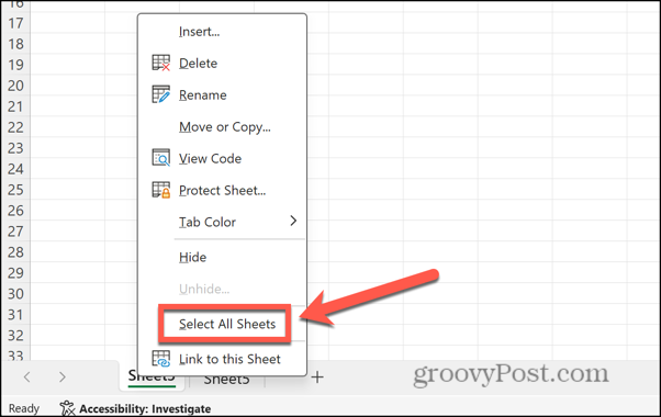 excel vyberte všetky hárky