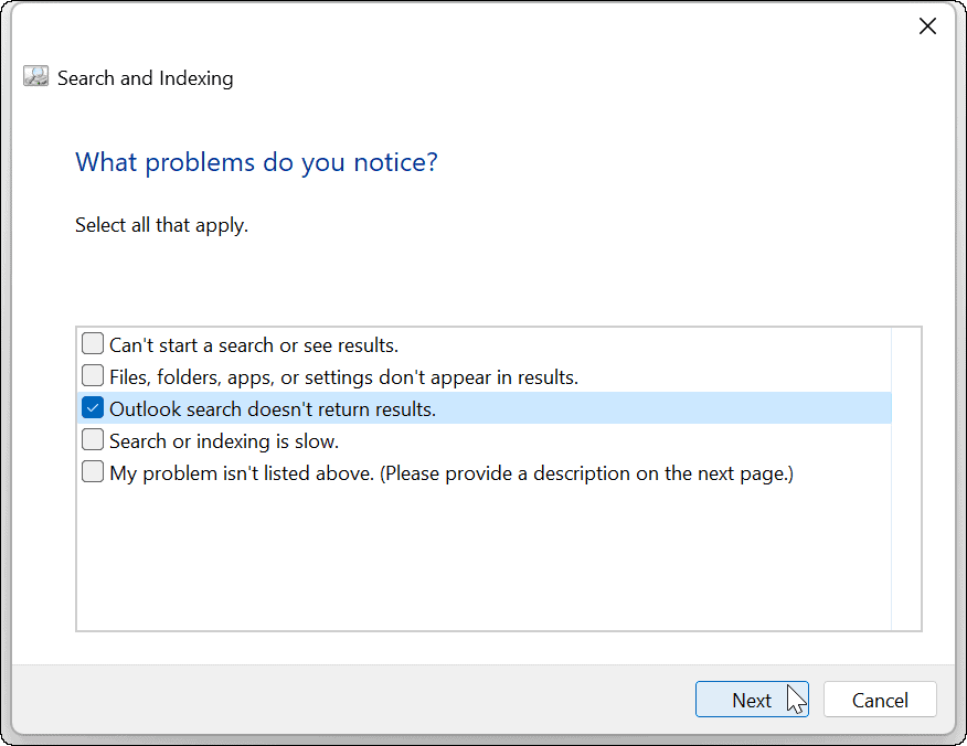 Windows 11 Outlook Search nefunguje