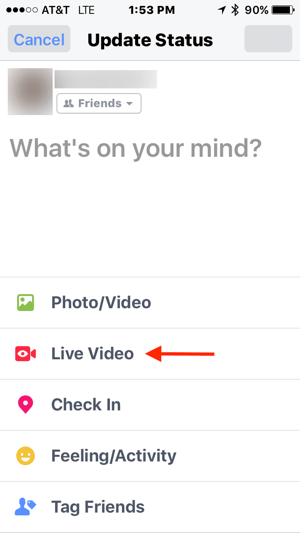 V aktualizácii stavu na Facebooku klepnite na Live Video.