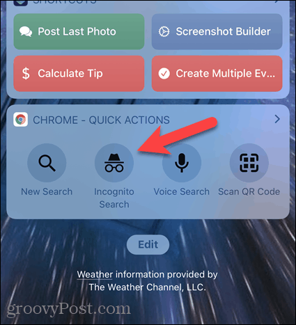 Klepnite na Vyhľadávanie inkognito na miniaplikácii Chrome v systéme iOS