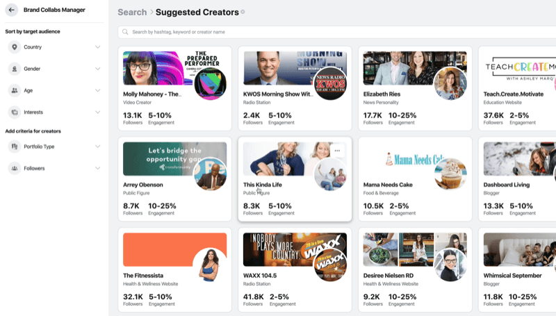 vyhľadajte potenciálnych tvorcov obsahu v aplikácii Brand Collabs Manager