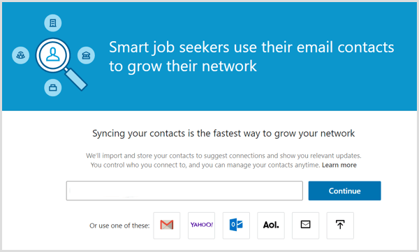 Nástroj LinkedIn na synchronizáciu vašich e-mailových kontaktov s účtom LinkedIn