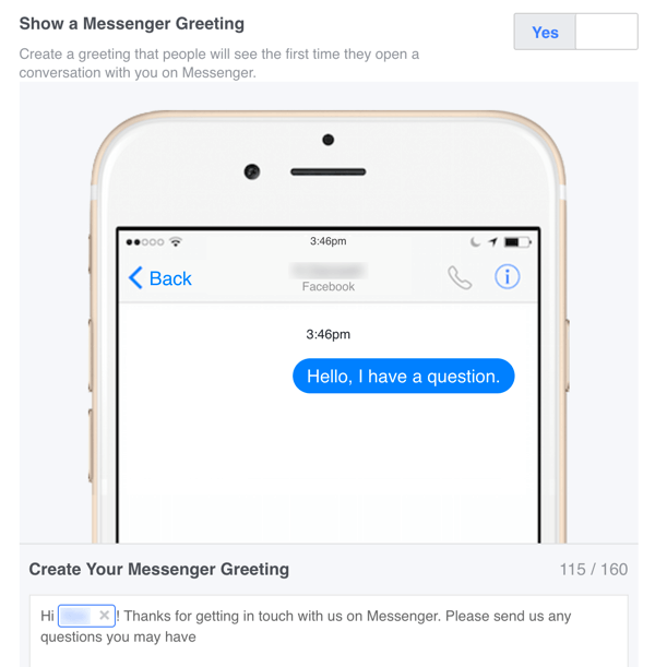 V nastaveniach môžete nastaviť vlastnú uvítaciu správu pre Facebook Messenger.