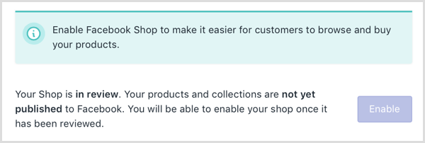 Shopify zobrazuje online správu, že váš obchod na Facebooku je predmetom kontroly.